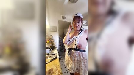 Granny in my sexy lace apron cooking shrimp & grits