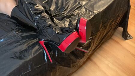 Cum on Black Patent Leather Boots