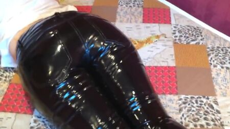 Squeezingmy ass in shiny vinyl pants