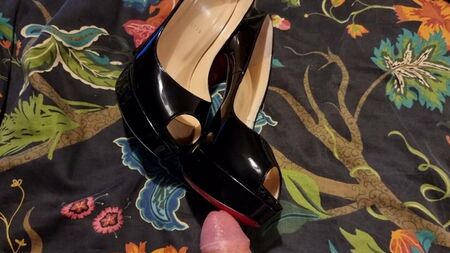 Cum over wife's peeptoe louboutin heels