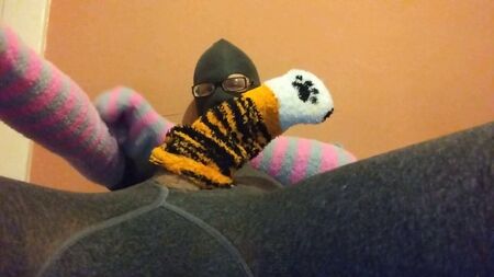 Grey fleece lined tights encasement masturbation