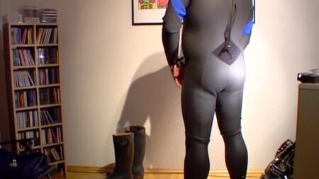 In my fetish gear with cumshot.