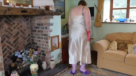 Lovely Vintage Long Cream Gold Satin Nightie