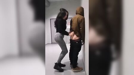 TS girl fucks guy in hall way