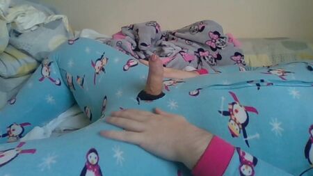 Blue fluffy onesie wank and cum