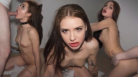 Девушка-гот глотает член