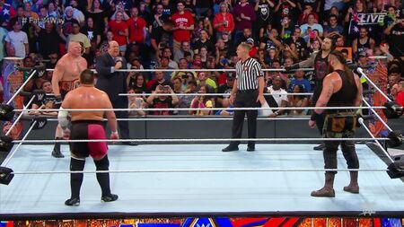 [#My1] Брок Леснар (ч.) против Брона Строумана против Романа Рейнса против Самоа Джо за титул Вселенского Чемпиона ВВЕ.