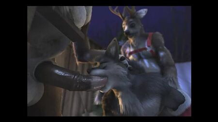 3D Gay Yiff by H0rs3 Furry Porn Sex E621 Raindeer double penetration femboy wolf christmas